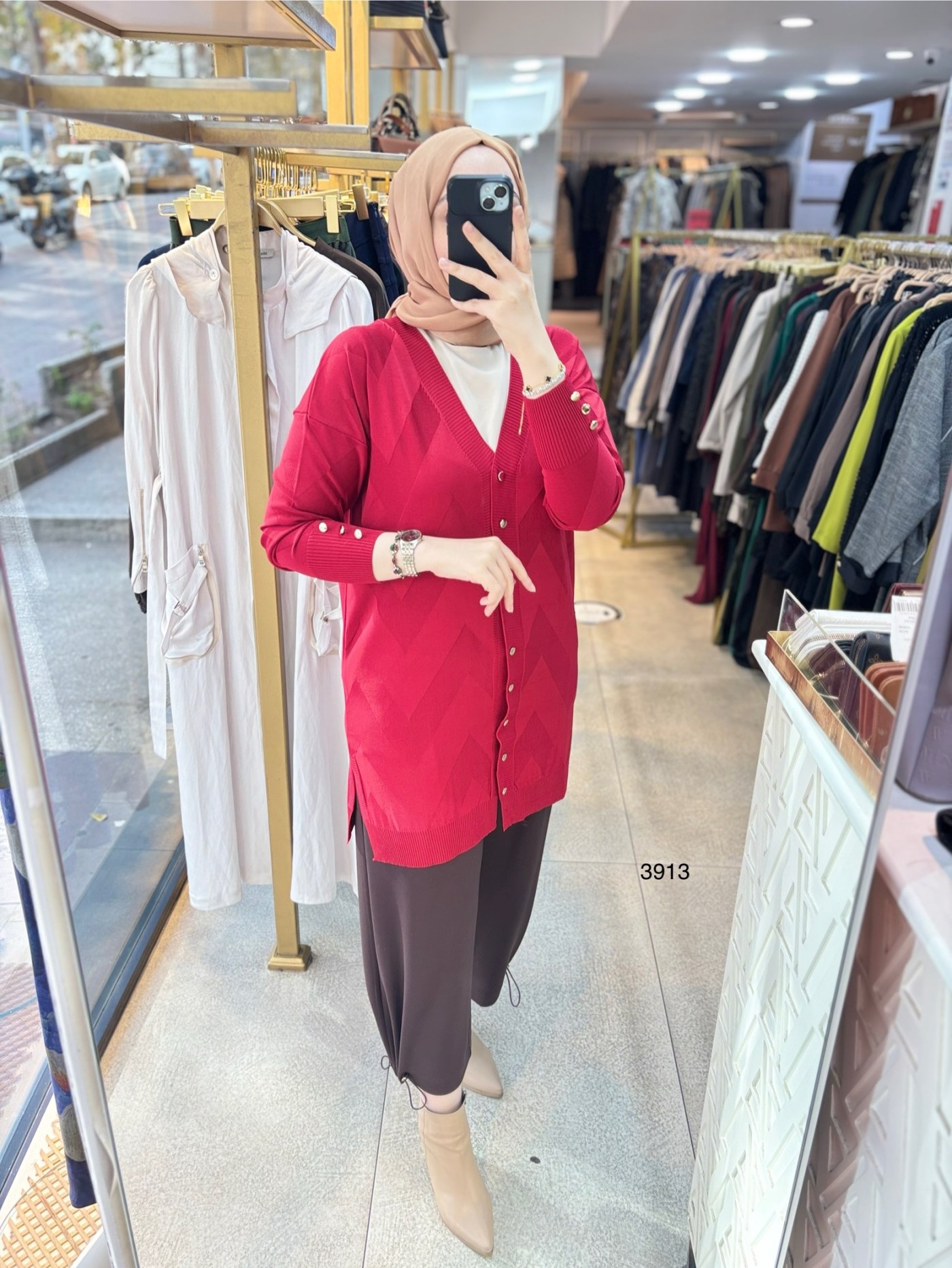 3913 V Desenli Merserize Tunik