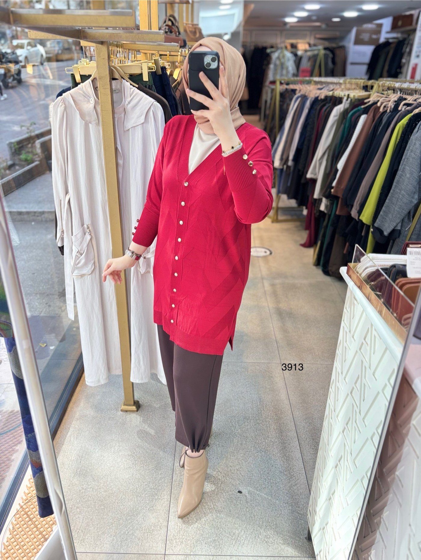 3913 V Desenli Merserize Tunik