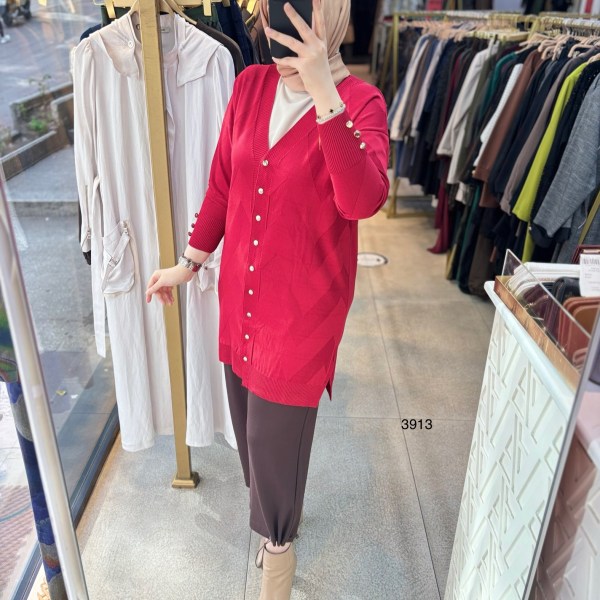 3913 V Desenli Merserize Tunik - Görsel 8