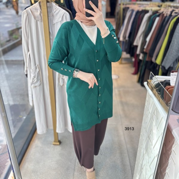 3913 V Desenli Merserize Tunik - Görsel 14