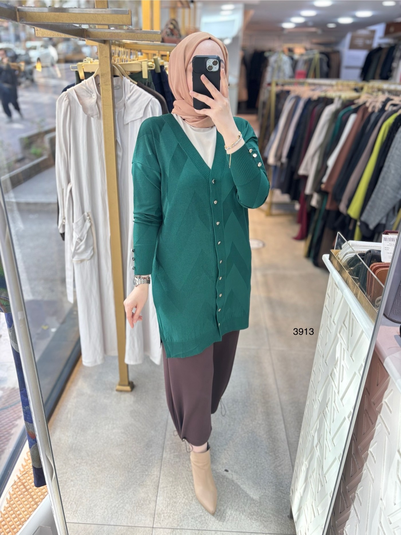 3913 V Desenli Merserize Tunik