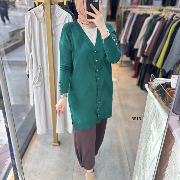 3913 V Desenli Merserize Tunik - Görsel 13