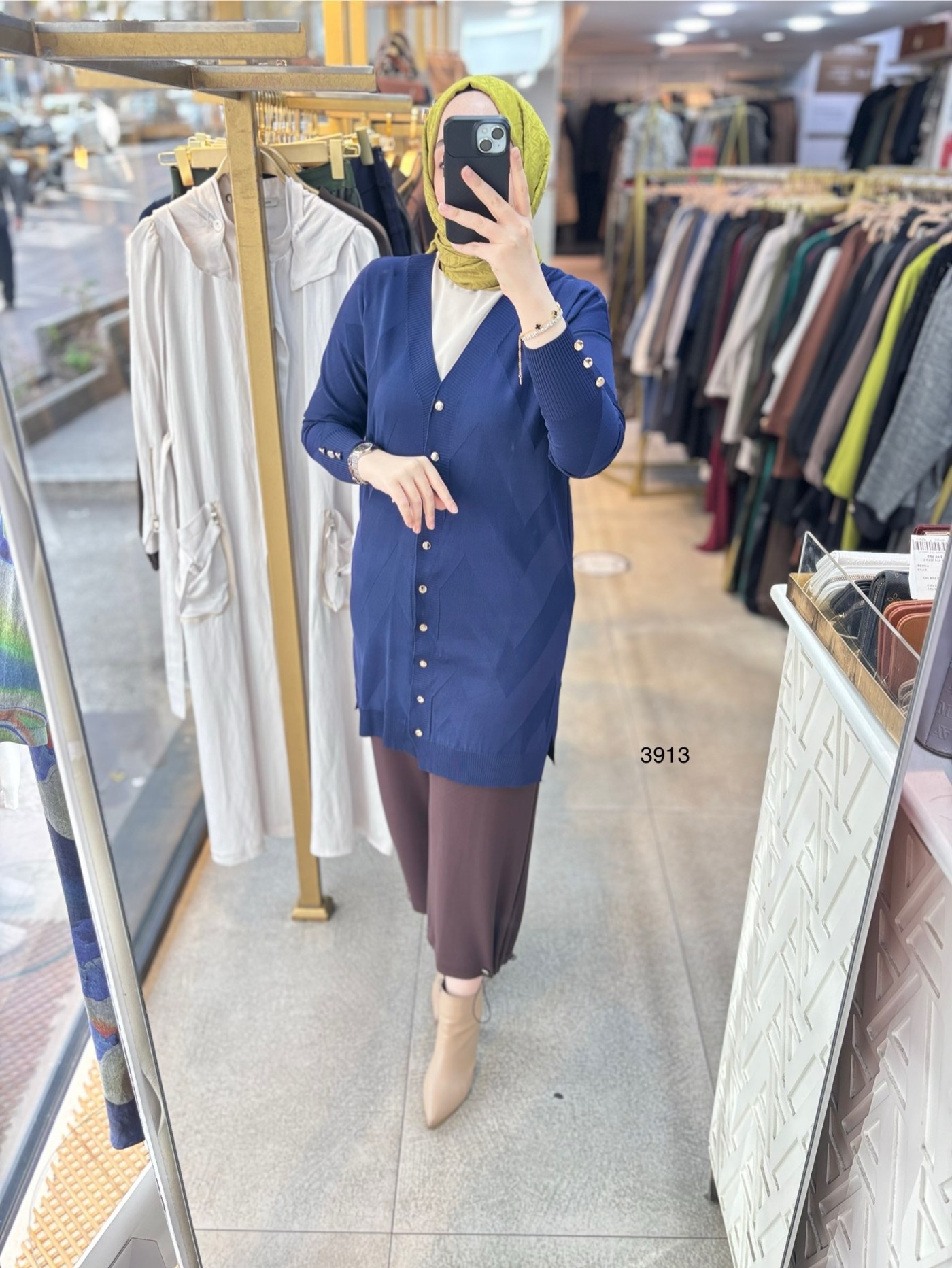 3913 V Desenli Merserize Tunik