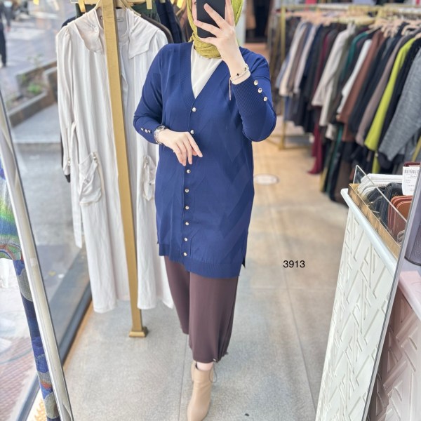 3913 V Desenli Merserize Tunik - Görsel 17