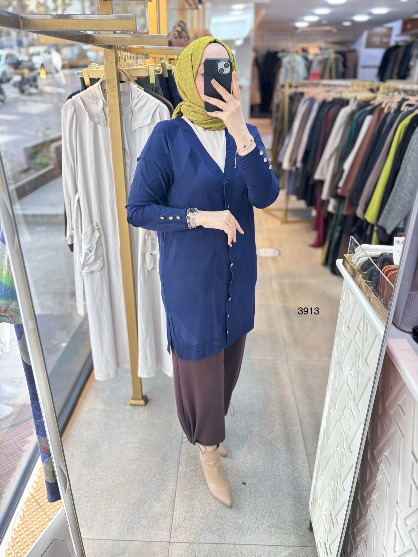 3913 V Desenli Merserize Tunik