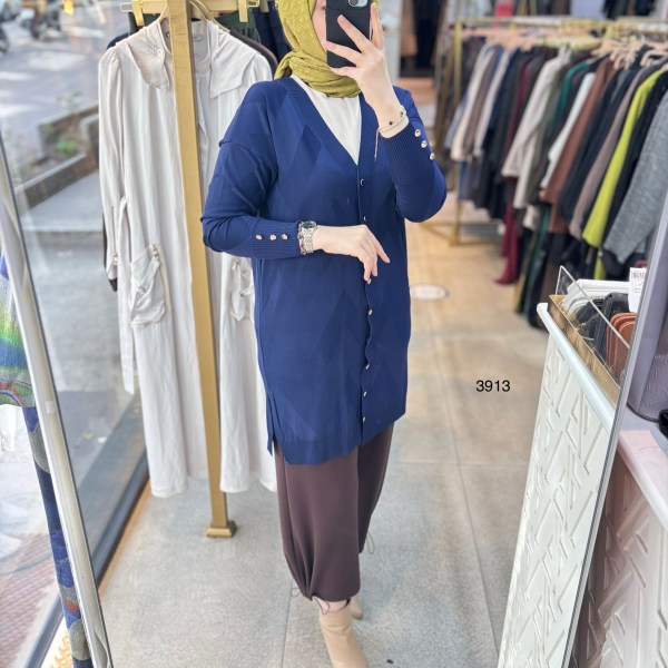 3913 V Desenli Merserize Tunik - Görsel 18