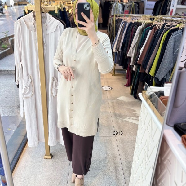 3913 V Desenli Merserize Tunik - Görsel 12