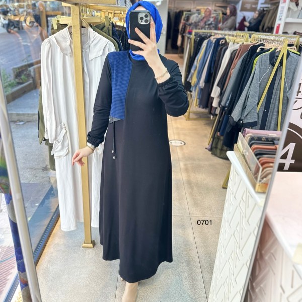 0701 Ekose Detaylı Elbise - Görsel 2