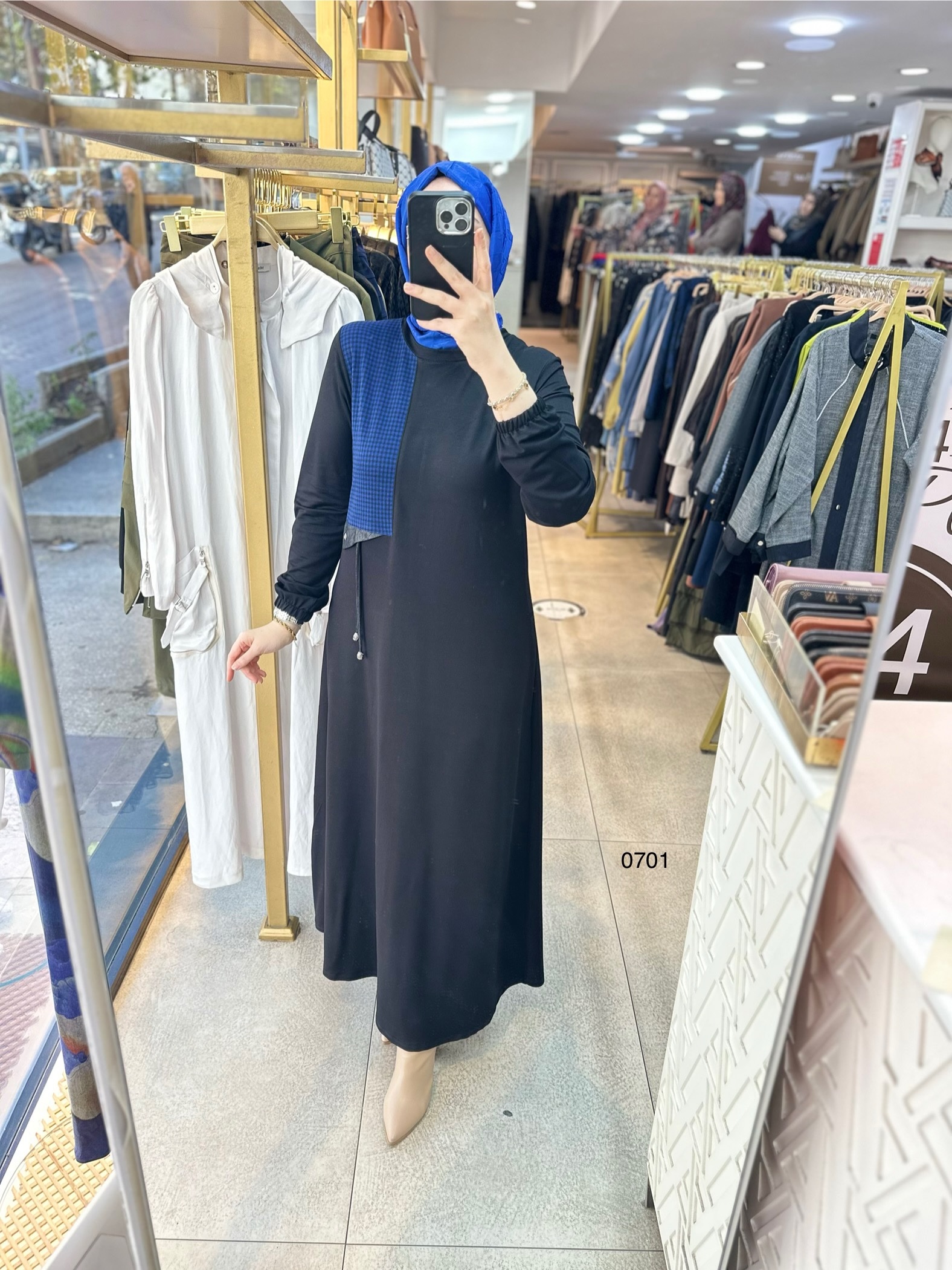 0701 Ekose Detaylı Elbise - Görsel 2