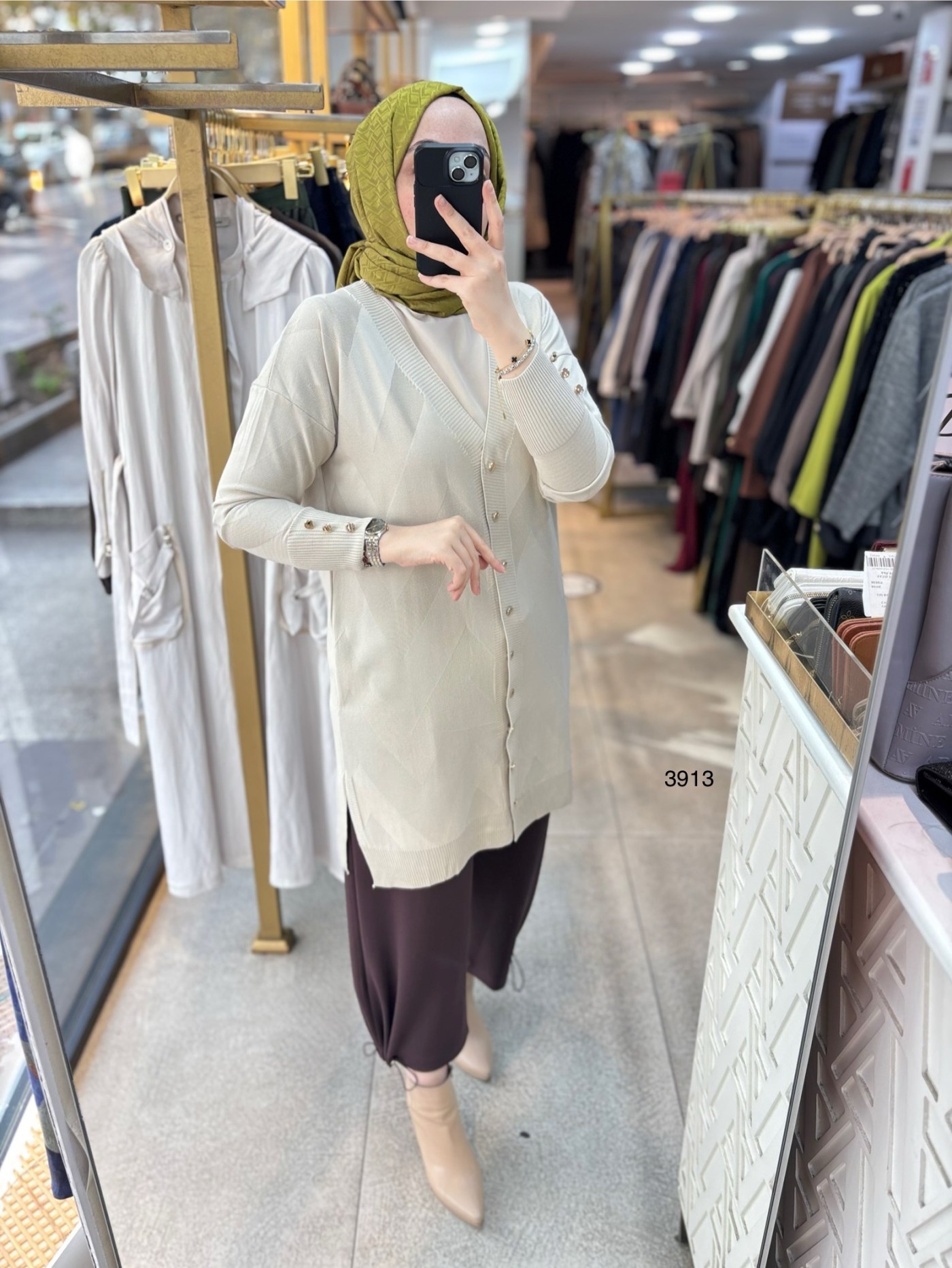 3913 V Desenli Merserize Tunik