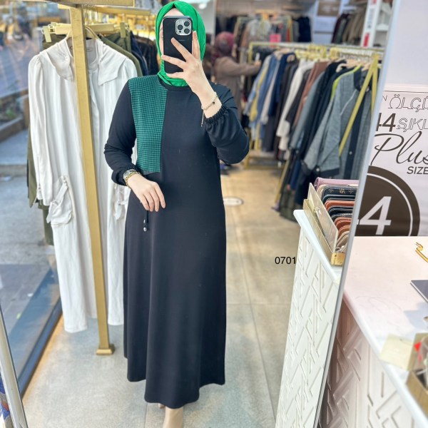 0701 Ekose Detaylı Elbise - Görsel 4