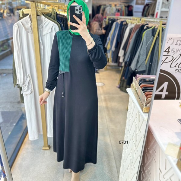 0701 Ekose Detaylı Elbise - Görsel 8