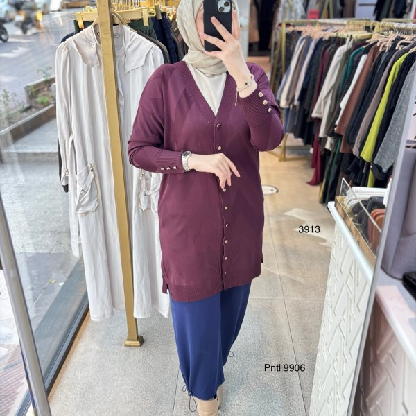 3913 V Desenli Merserize Tunik - Görsel 5