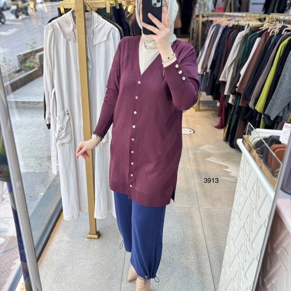 3913 V Desenli Merserize Tunik - Görsel 6