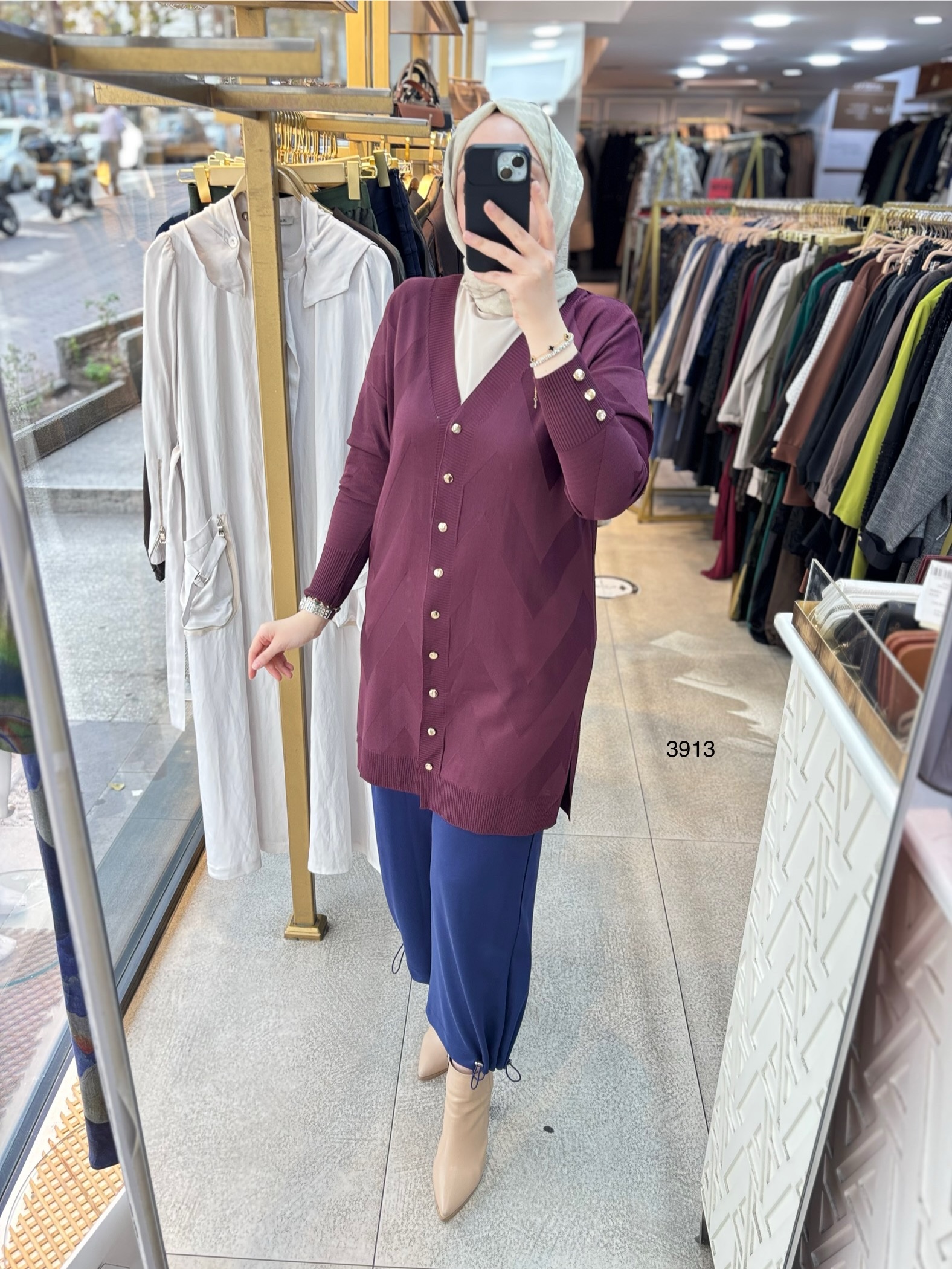 3913 V Desenli Merserize Tunik - Görsel 6