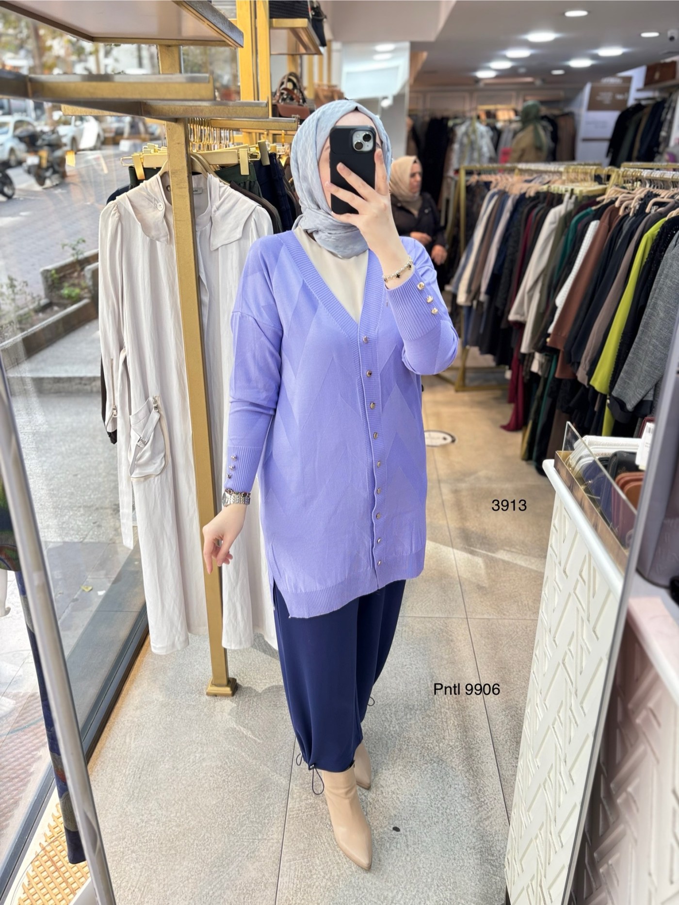 3913 V Desenli Merserize Tunik