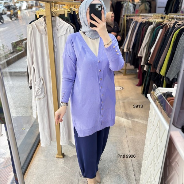 3913 V Desenli Merserize Tunik - Görsel 9