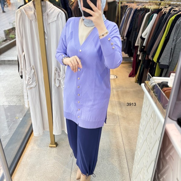 3913 V Desenli Merserize Tunik - Görsel 10