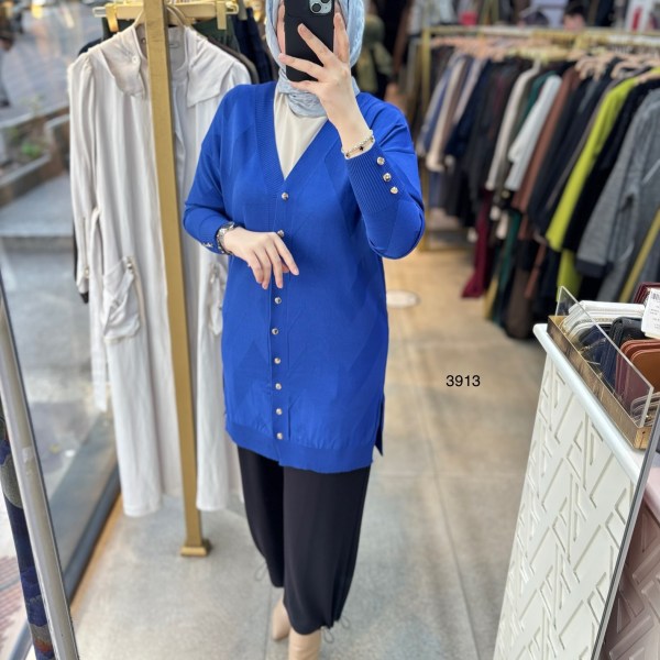 3913 V Desenli Merserize Tunik - Görsel 16