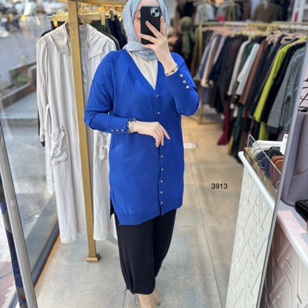 3913 V Desenli Merserize Tunik - Görsel 15