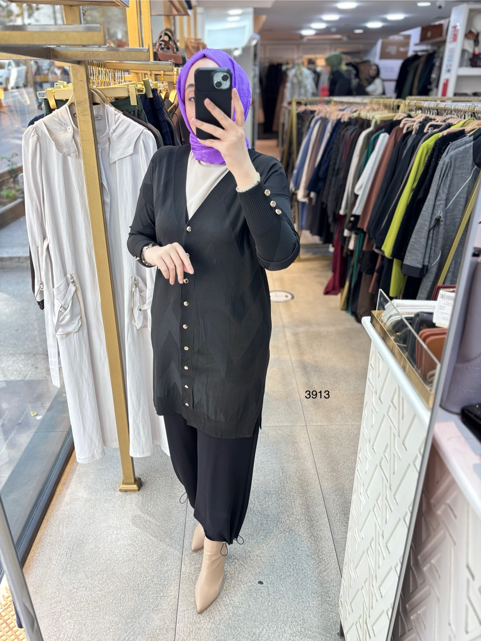 3913 V Desenli Merserize Tunik - Görsel 19