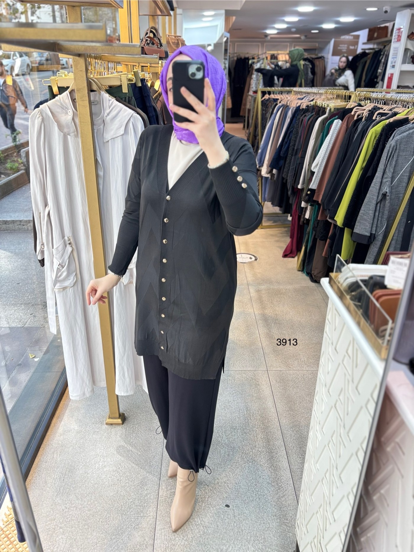 3913 V Desenli Merserize Tunik