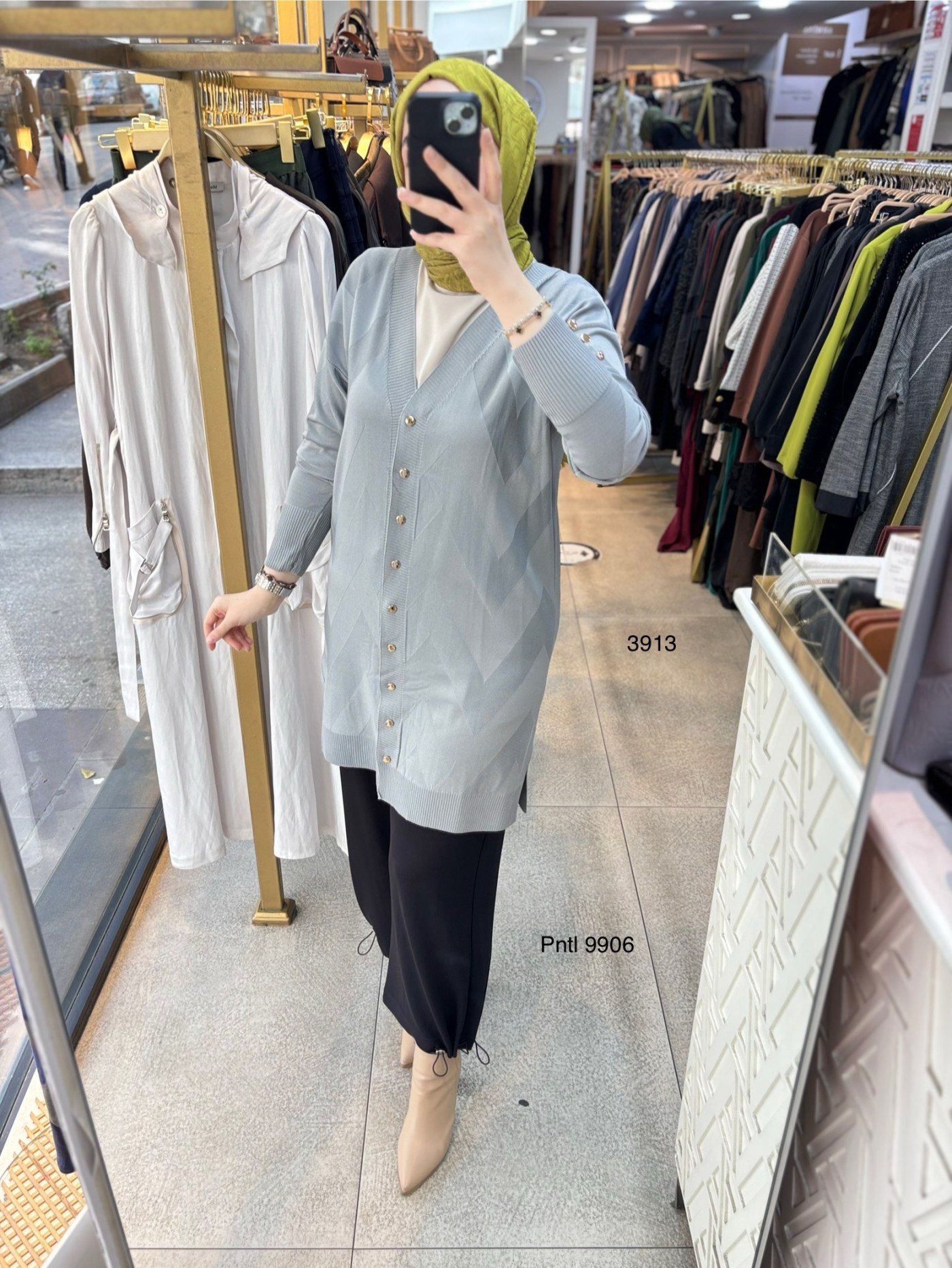 3913 V Desenli Merserize Tunik