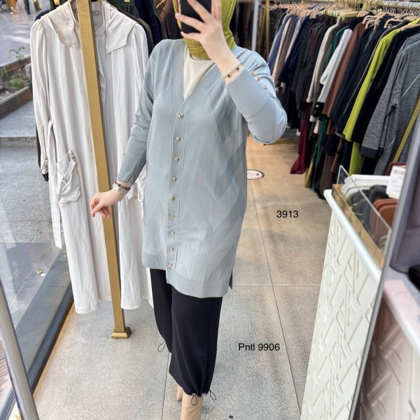 3913 V Desenli Merserize Tunik - Görsel 4