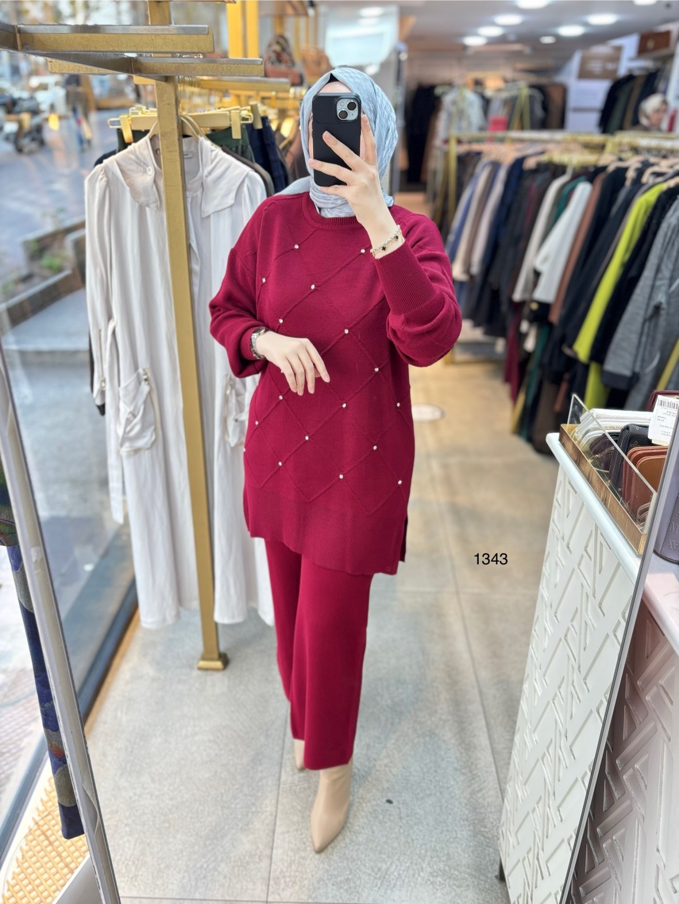 1343 Taş Detaylı Örme Triko Takım