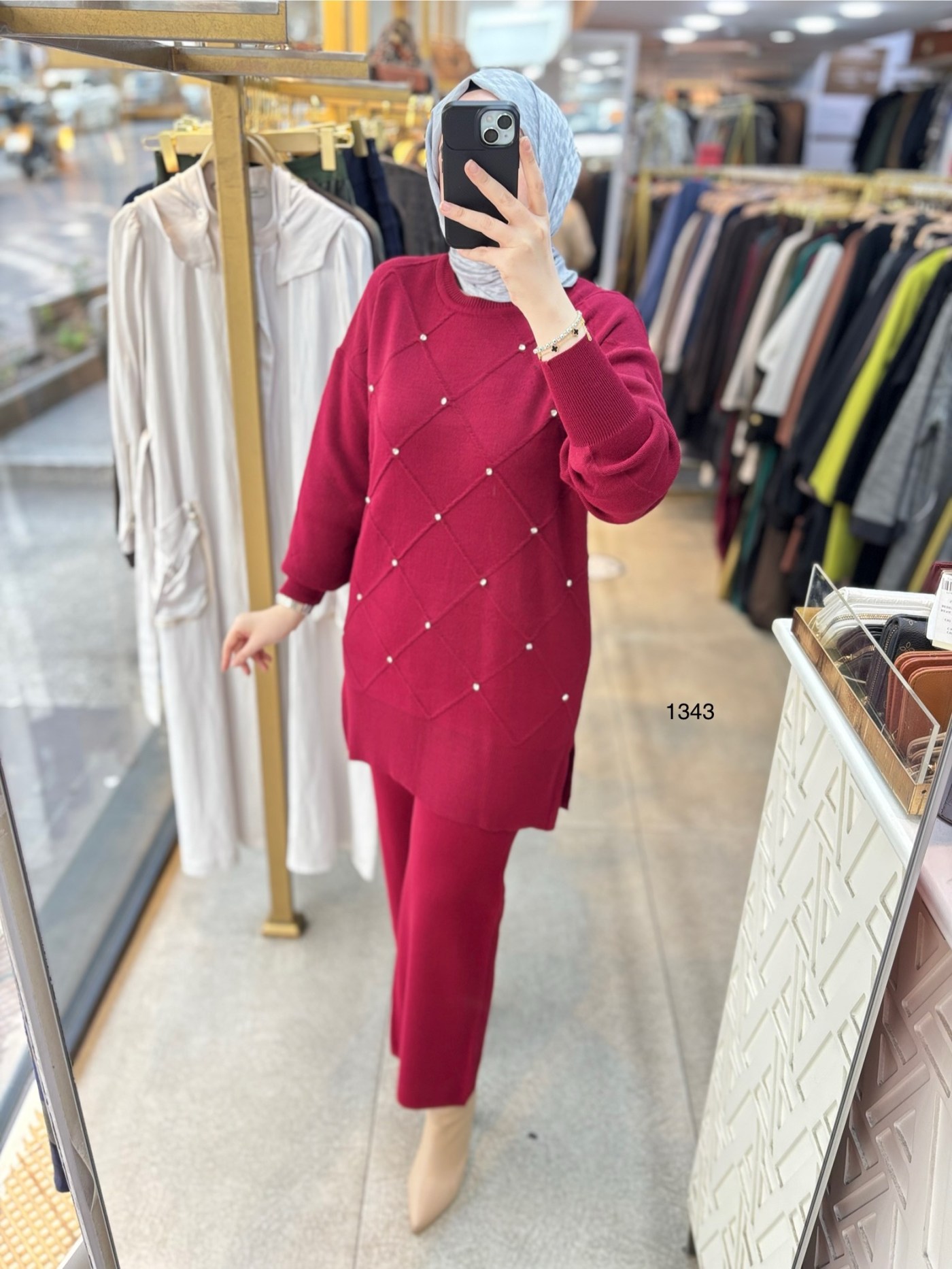 1343 Taş Detaylı Örme Triko Takım