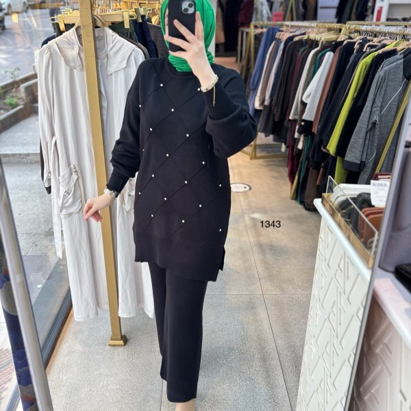 1343 Taş Detaylı Örme Triko Takım - Görsel 17