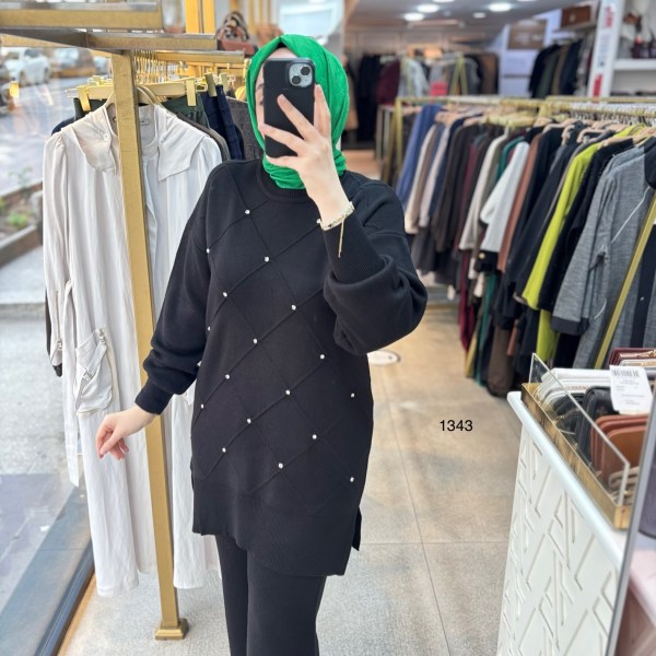 1343 Taş Detaylı Örme Triko Takım - Görsel 12