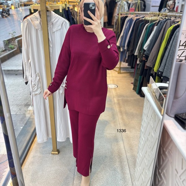 1336 Düğme Detaylı Örme Tirko Takım - Görsel 3