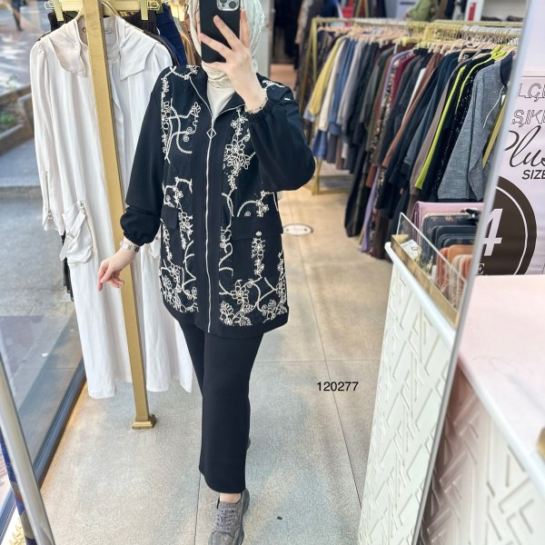 120277 Nakış Detaylı Fermuarlı Takım - Görsel 1