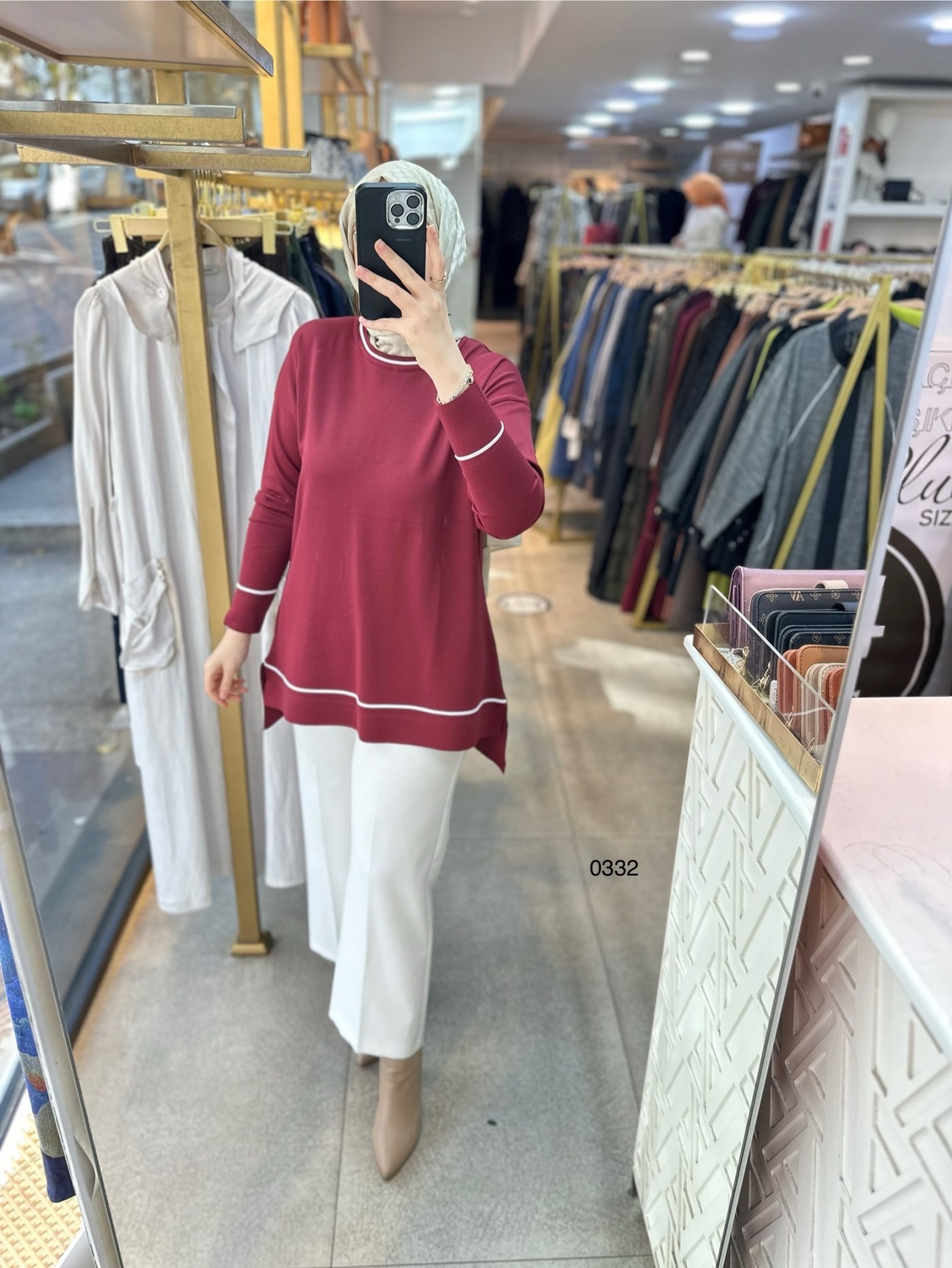 0332 Çizgi Detaylı Merserize Tunik