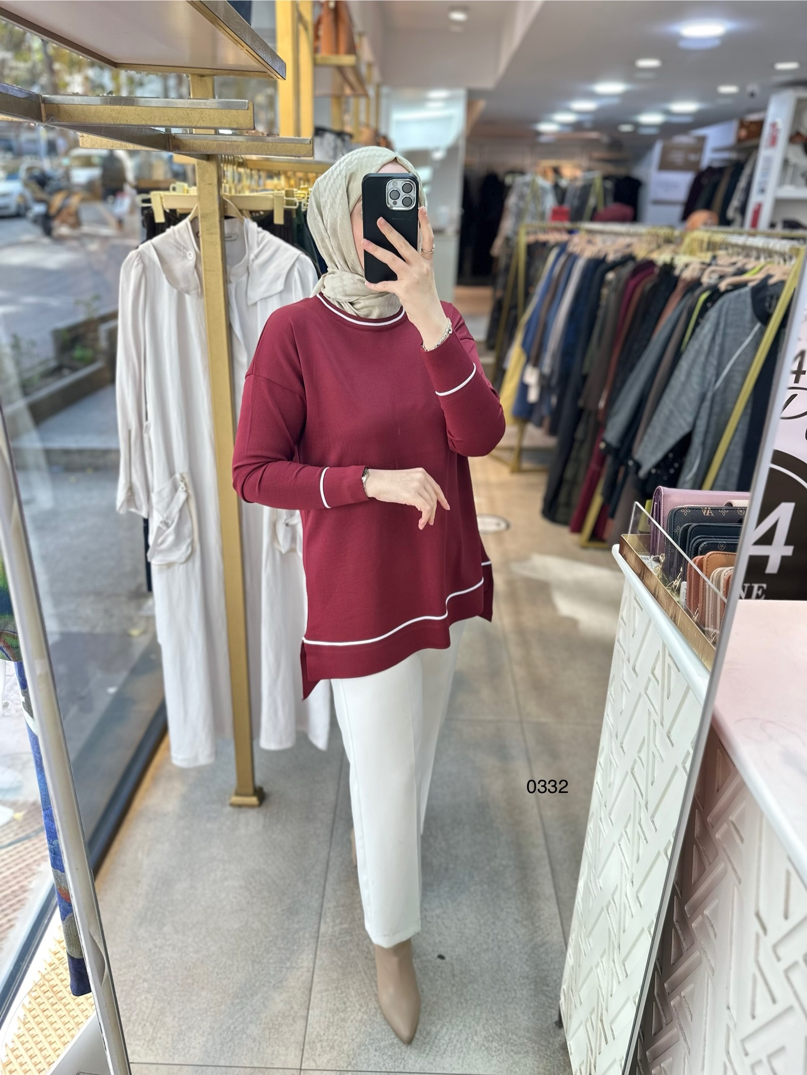 0332 Çizgi Detaylı Merserize Tunik - Görsel 4