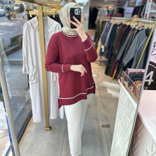 0332 Çizgi Detaylı Merserize Tunik - Görsel 11