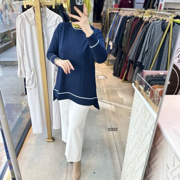 0332 Çizgi Detaylı Merserize Tunik - Görsel 13