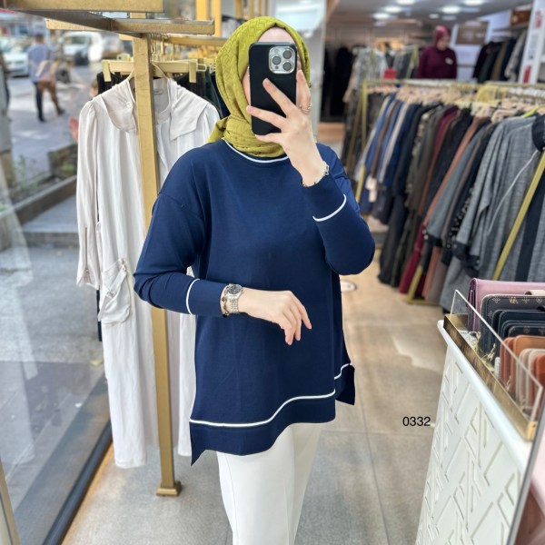 0332 Çizgi Detaylı Merserize Tunik - Görsel 5