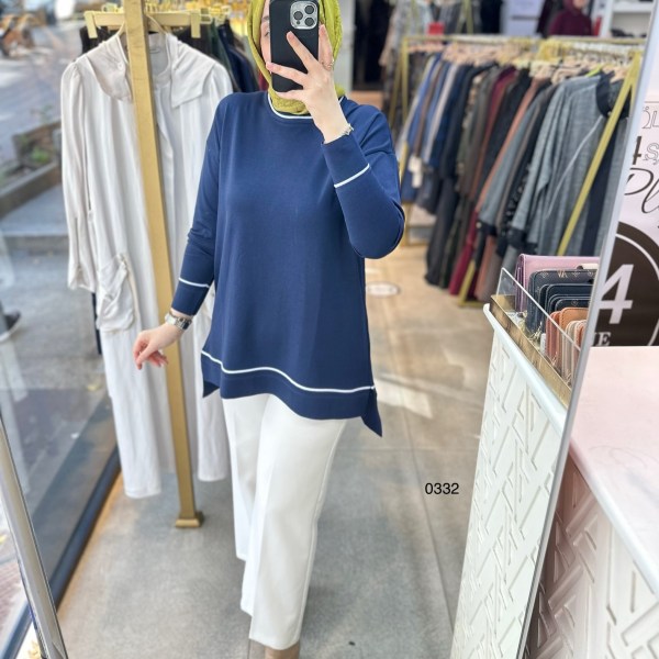 0332 Çizgi Detaylı Merserize Tunik - Görsel 6