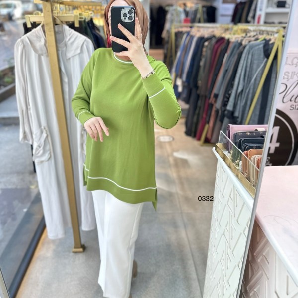 0332 Çizgi Detaylı Merserize Tunik - Görsel 7