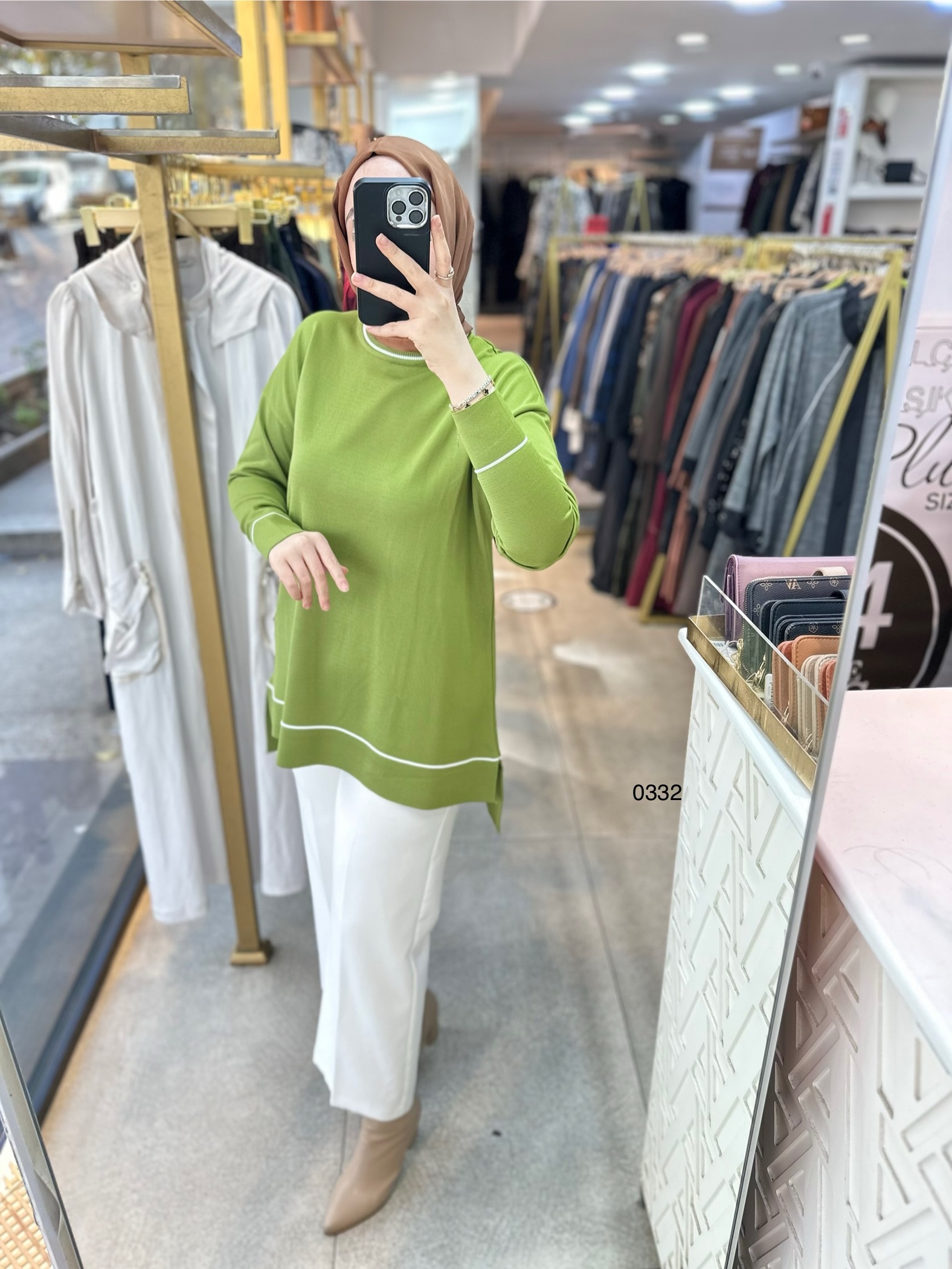 0332 Çizgi Detaylı Merserize Tunik - Görsel 15