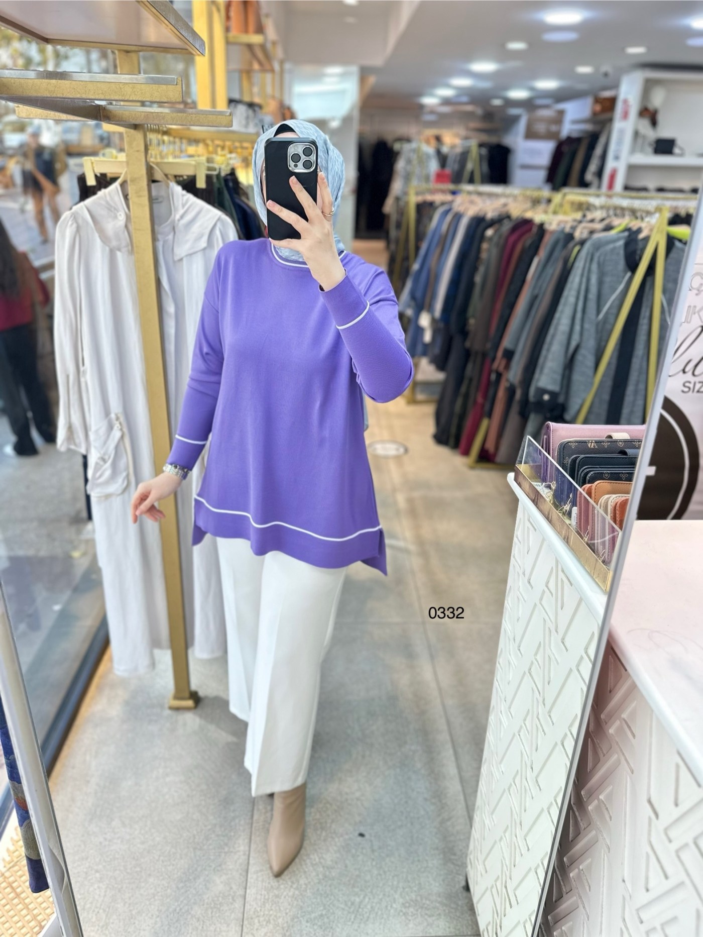 0332 Çizgi Detaylı Merserize Tunik