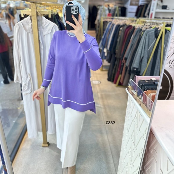 0332 Çizgi Detaylı Merserize Tunik - Görsel 14