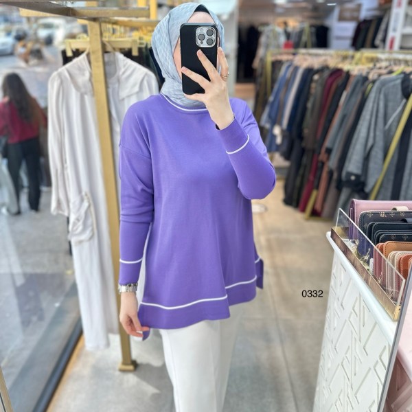 0332 Çizgi Detaylı Merserize Tunik - Görsel 9