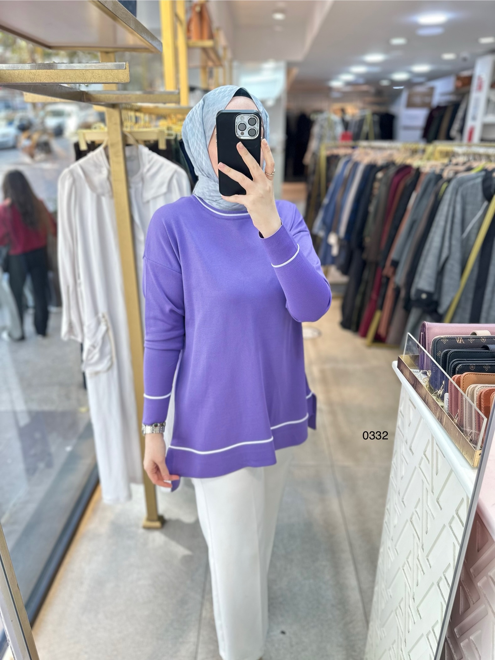 0332 Çizgi Detaylı Merserize Tunik - Görsel 9