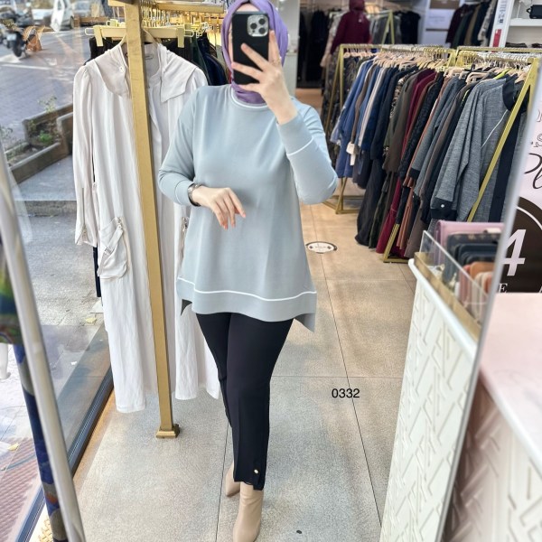 0332 Çizgi Detaylı Merserize Tunik - Görsel 1