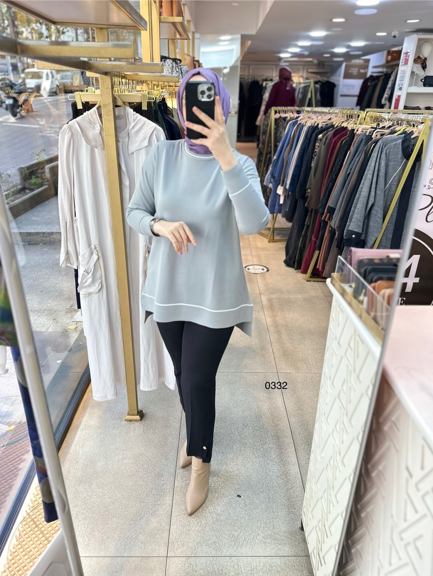 0332 Çizgi Detaylı Merserize Tunik