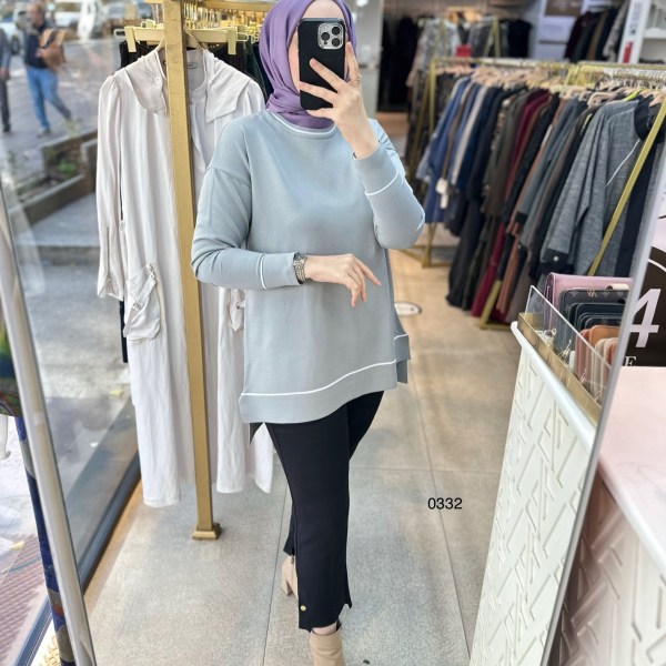 0332 Çizgi Detaylı Merserize Tunik - Görsel 2