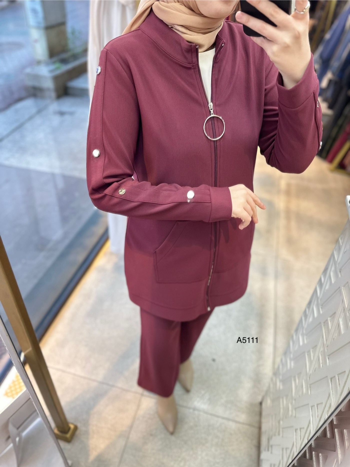 A5111 Kolu Zımba Detaylı Fermuarlı Takım